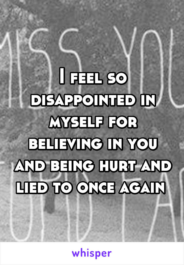 I feel so disappointed in myself for believing in you and being hurt and lied to once again 
