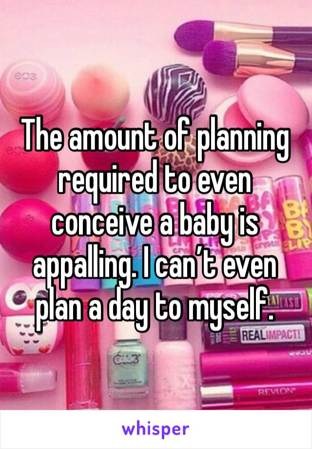 The amount of planning required to even conceive a baby is appalling. I can’t even plan a day to myself. 