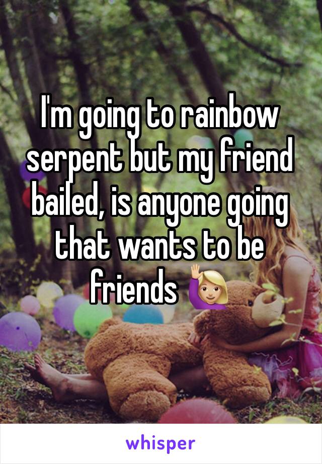 I'm going to rainbow serpent but my friend bailed, is anyone going that wants to be friends 🙋🏼