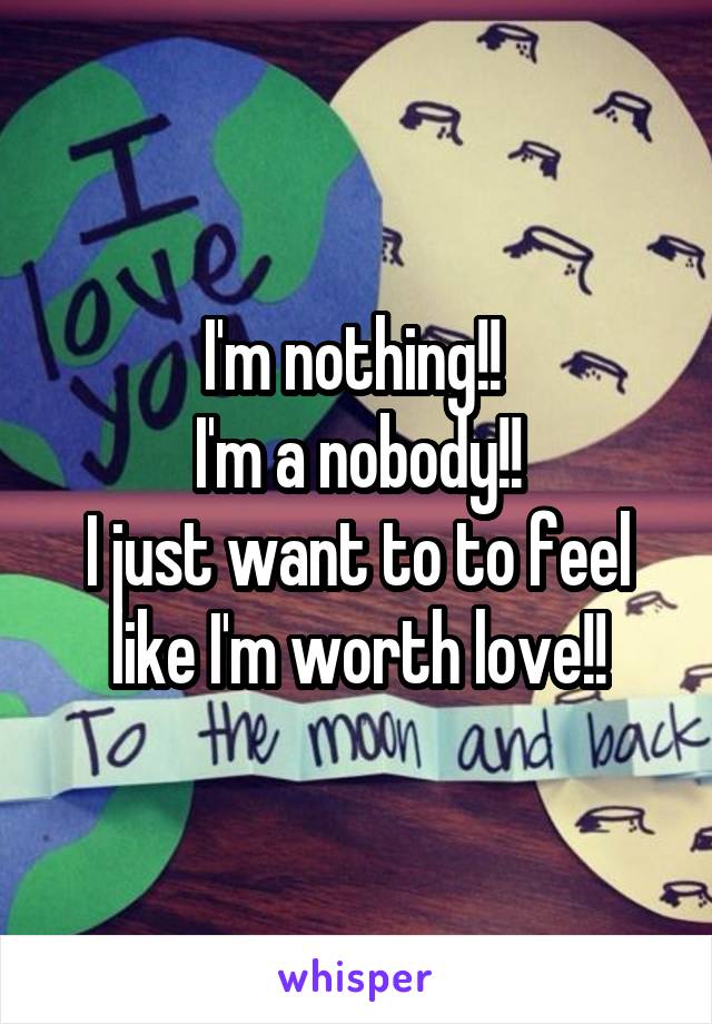 I'm nothing!! 
I'm a nobody!!
I just want to to feel like I'm worth love!!