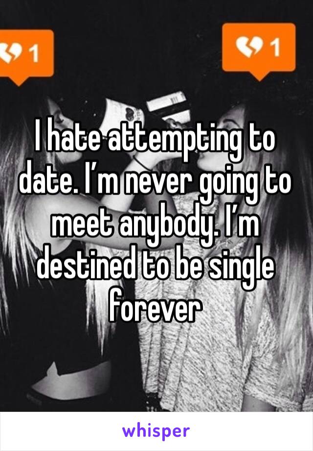 I hate attempting to date. I’m never going to meet anybody. I’m destined to be single forever