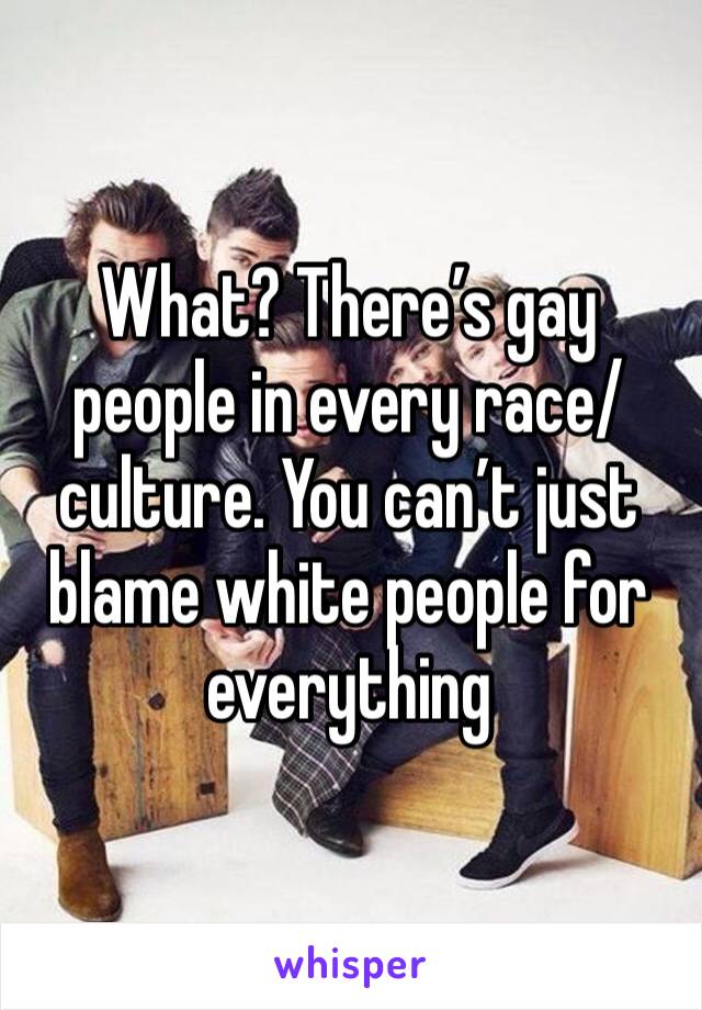 What? There’s gay people in every race/culture. You can’t just blame white people for everything 