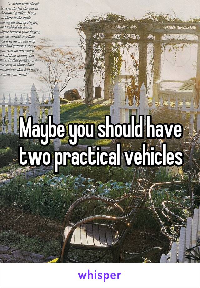 Maybe you should have two practical vehicles