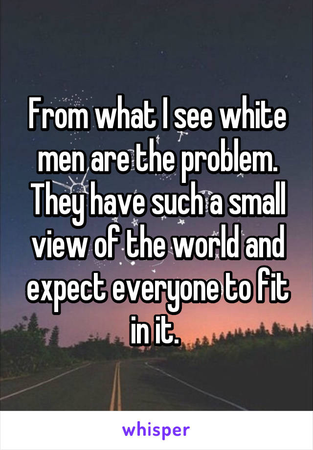From what I see white men are the problem. They have such a small view of the world and expect everyone to fit in it. 
