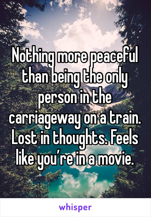 Nothing more peaceful than being the only person in the carriageway on a train. Lost in thoughts. Feels like you’re in a movie. 