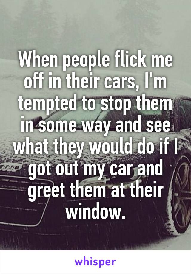 When people flick me off in their cars, I'm tempted to stop them in some way and see what they would do if I got out my car and greet them at their window.