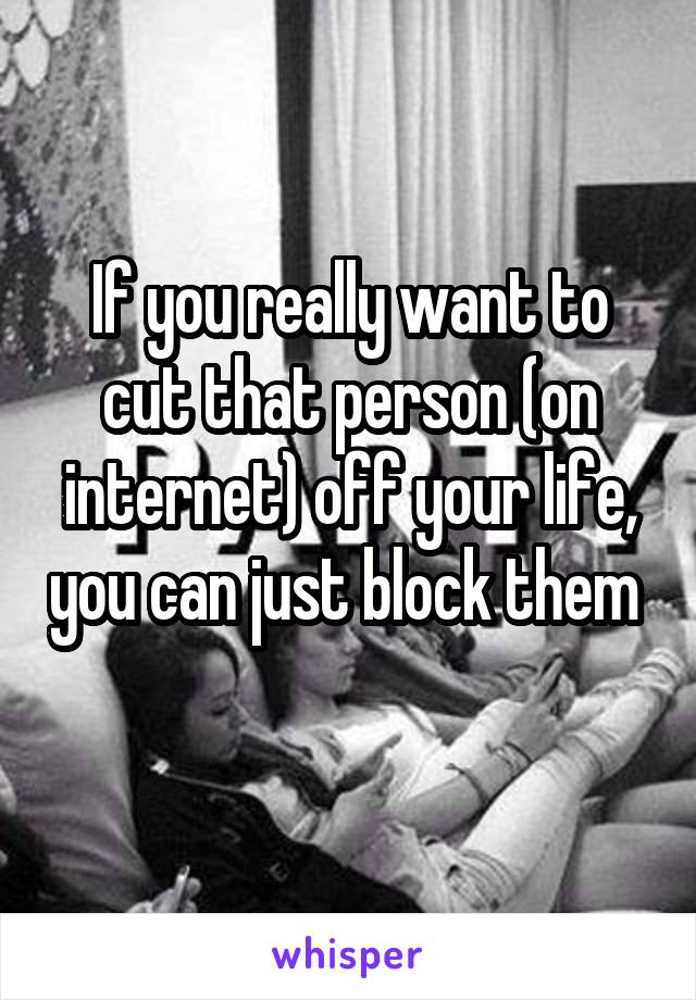 If you really want to cut that person (on internet) off your life, you can just block them 
