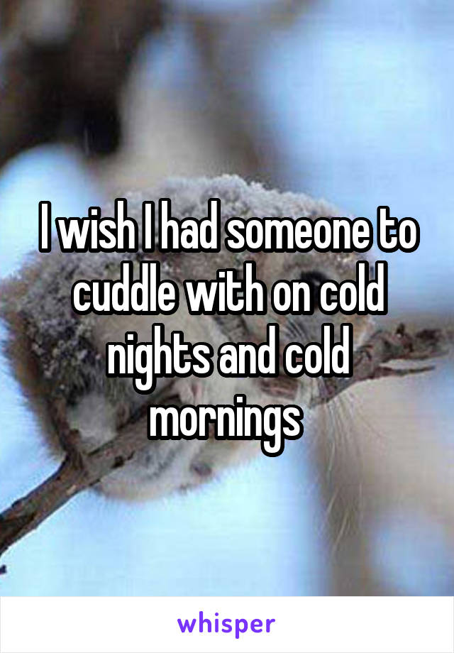 I wish I had someone to cuddle with on cold nights and cold mornings 
