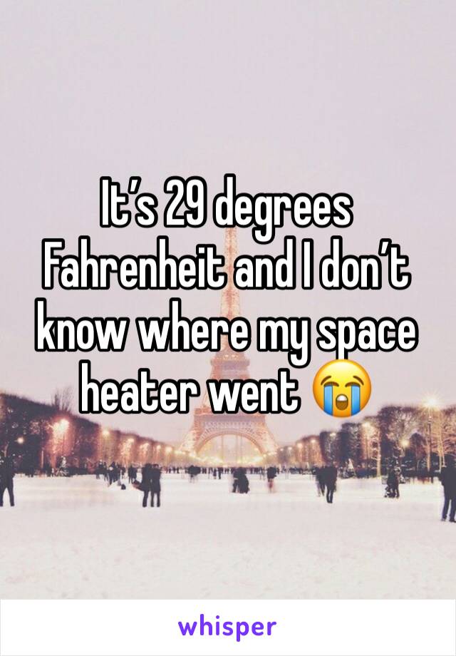 It’s 29 degrees Fahrenheit and I don’t know where my space heater went 😭