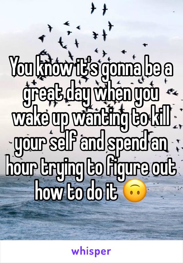 You know it's gonna be a great day when you wake up wanting to kill your self and spend an hour trying to figure out how to do it 🙃