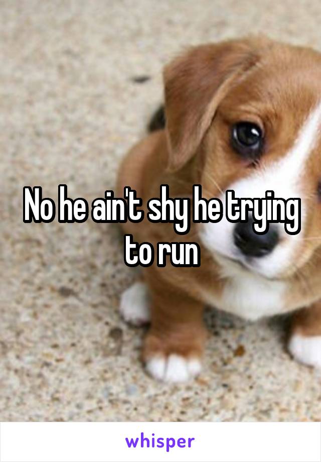 No he ain't shy he trying to run