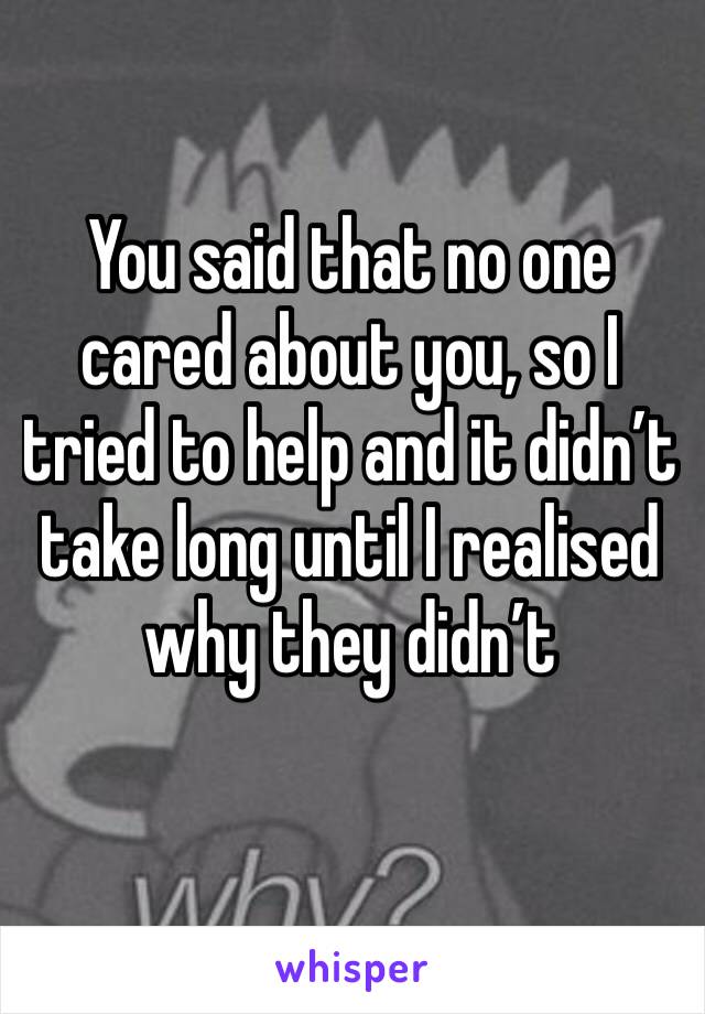 You said that no one cared about you, so I tried to help and it didn’t take long until I realised why they didn’t 