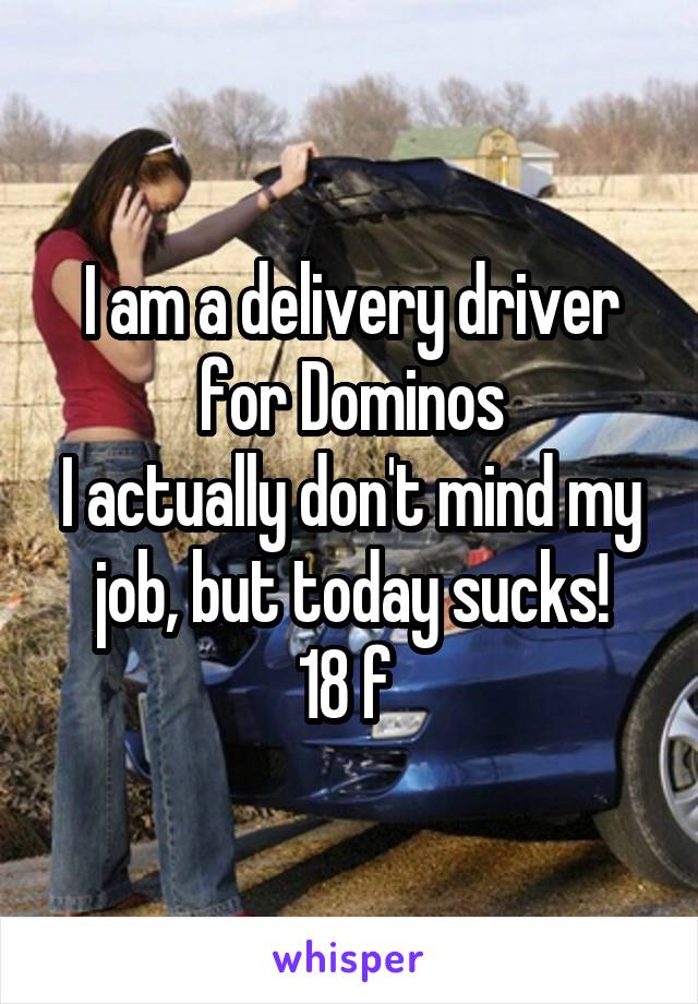 I am a delivery driver for Dominos
I actually don't mind my job, but today sucks!
18 f 