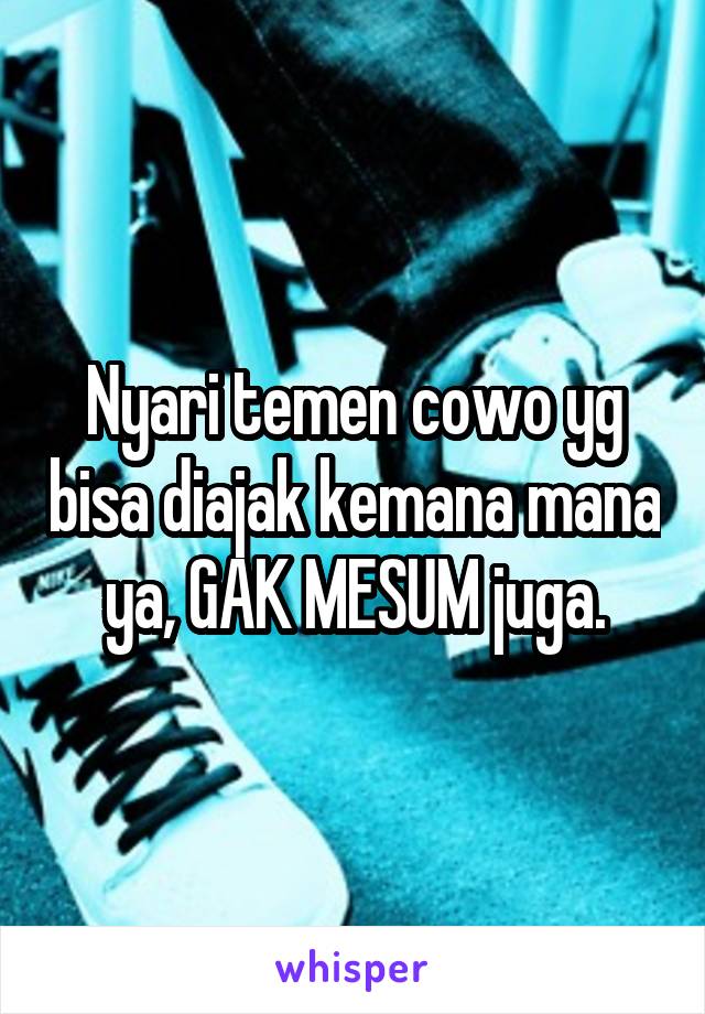 Nyari temen cowo yg bisa diajak kemana mana ya, GAK MESUM juga.