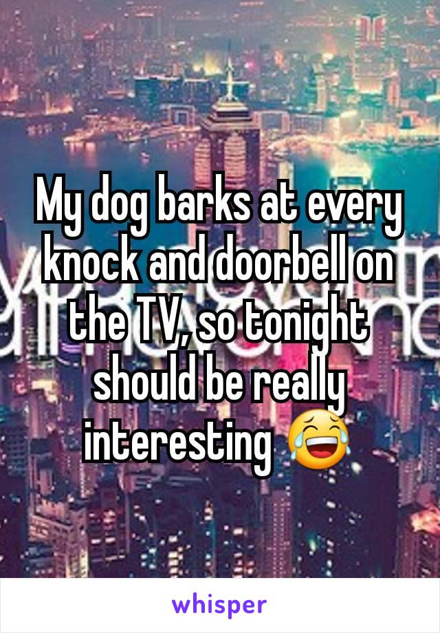 My dog barks at every knock and doorbell on the TV, so tonight should be really interesting 😂