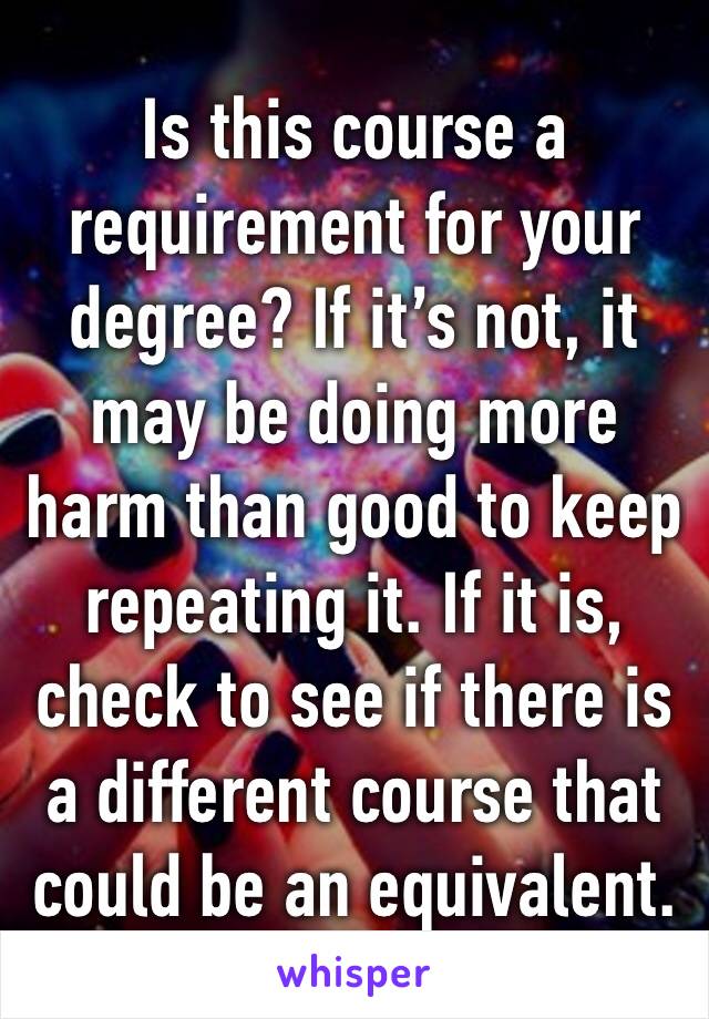 Is this course a requirement for your degree? If it’s not, it may be doing more harm than good to keep repeating it. If it is, check to see if there is a different course that could be an equivalent.