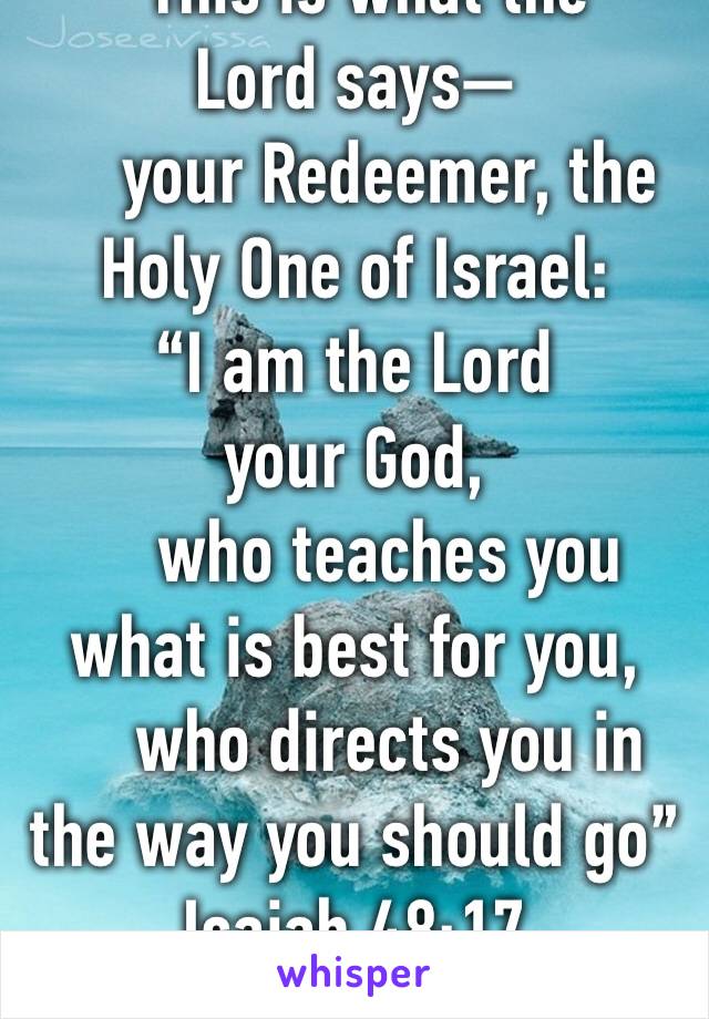 “This is what the Lord says—
    your Redeemer, the Holy One of Israel:
“I am the Lord your God,
    who teaches you what is best for you,
    who directs you in the way you should go”
Isaiah 48:17