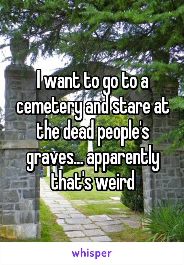 I want to go to a cemetery and stare at the dead people's graves... apparently that's weird