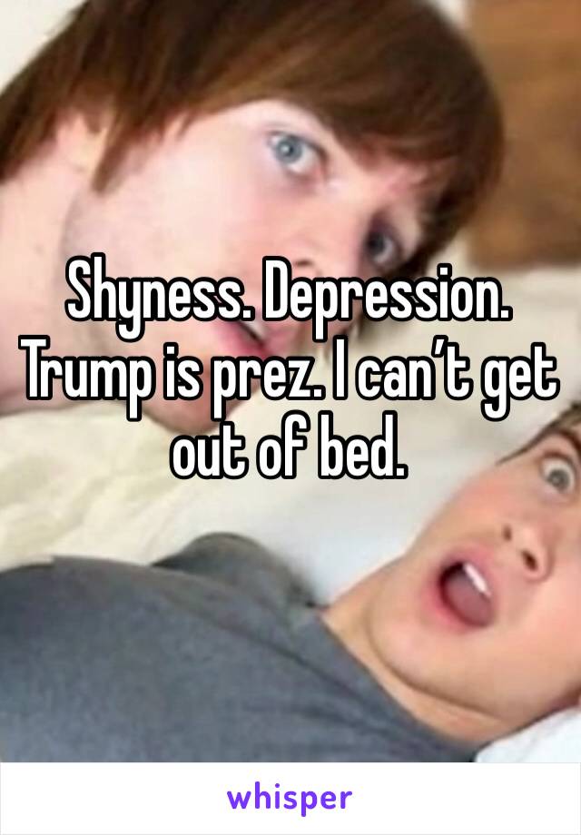 Shyness. Depression. Trump is prez. I can’t get out of bed.