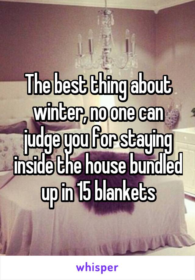 The best thing about winter, no one can judge you for staying inside the house bundled up in 15 blankets