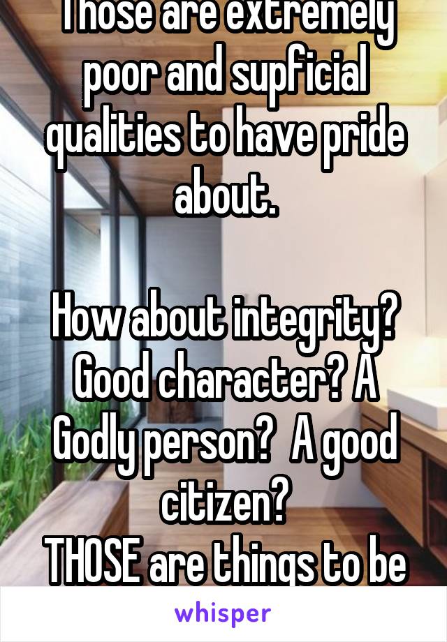 Those are extremely poor and supficial qualities to have pride about.

How about integrity? Good character? A Godly person?  A good citizen?
THOSE are things to be proud of.