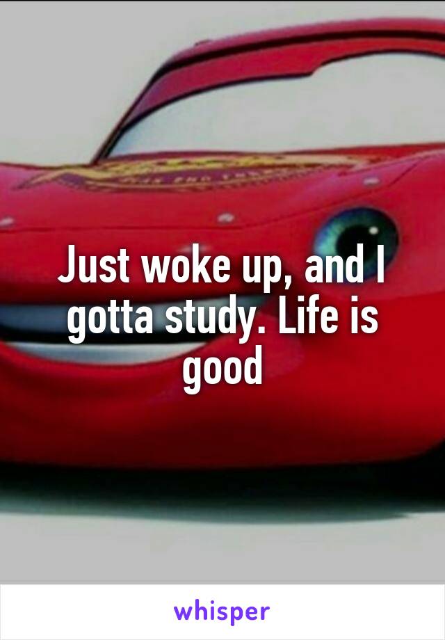 Just woke up, and I gotta study. Life is good