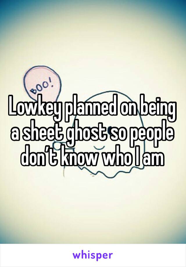 Lowkey planned on being a sheet ghost so people don’t know who I am