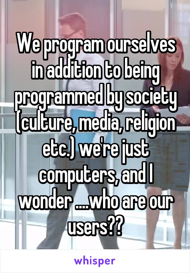 We program ourselves in addition to being programmed by society (culture, media, religion etc.) we're just computers, and I wonder ....who are our users??