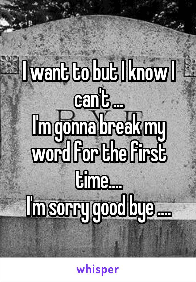 I want to but I know I can't ...
I'm gonna break my word for the first time....
I'm sorry good bye ....