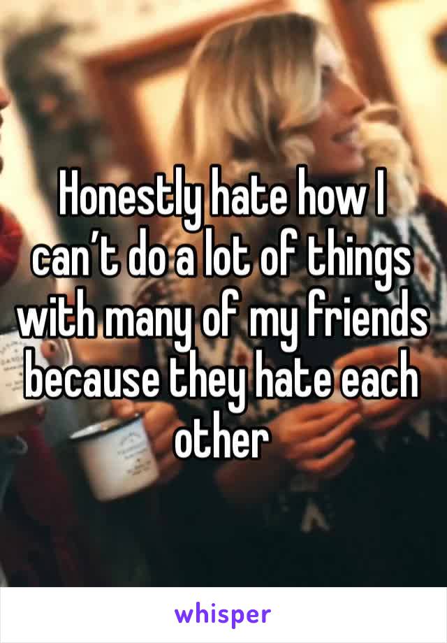 Honestly hate how I can’t do a lot of things with many of my friends because they hate each other 