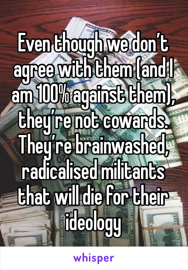 Even though we don’t agree with them (and I am 100% against them), they’re not cowards. They’re brainwashed, radicalised militants that will die for their ideology 