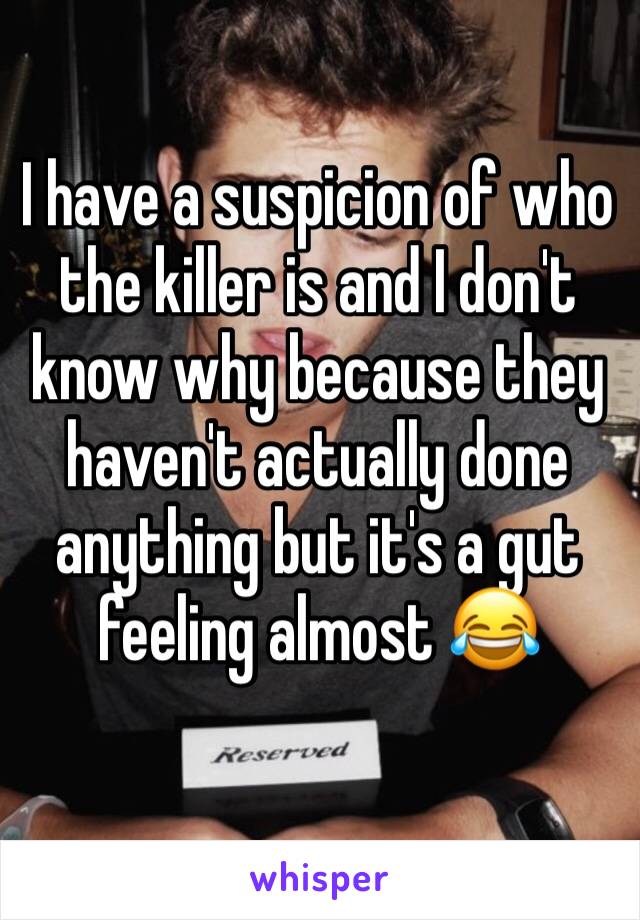 I have a suspicion of who the killer is and I don't know why because they haven't actually done anything but it's a gut feeling almost 😂