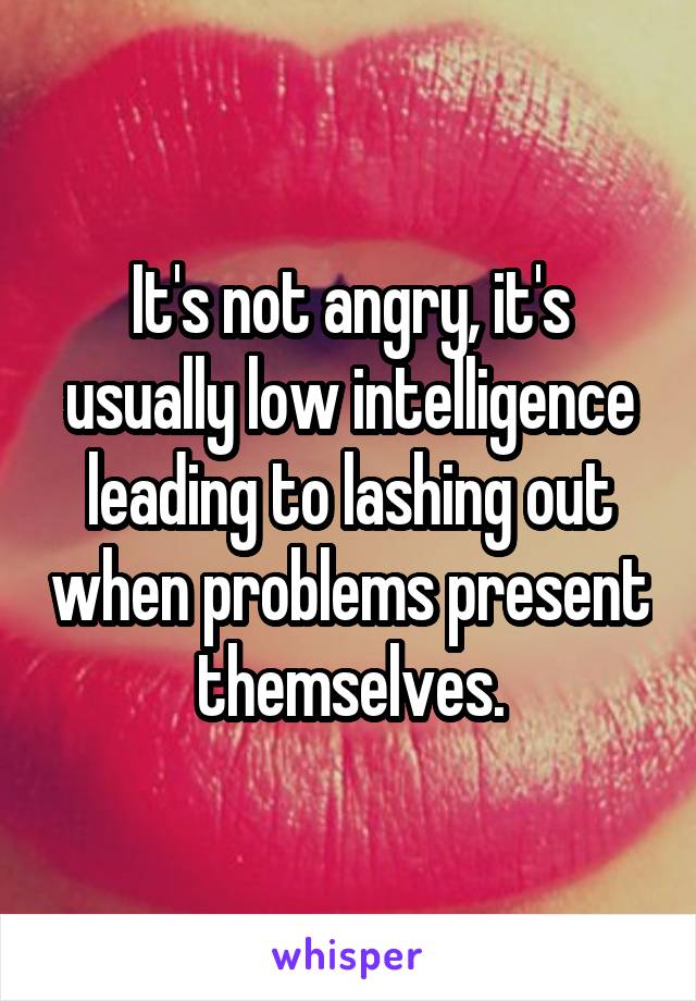 It's not angry, it's usually low intelligence leading to lashing out when problems present themselves.