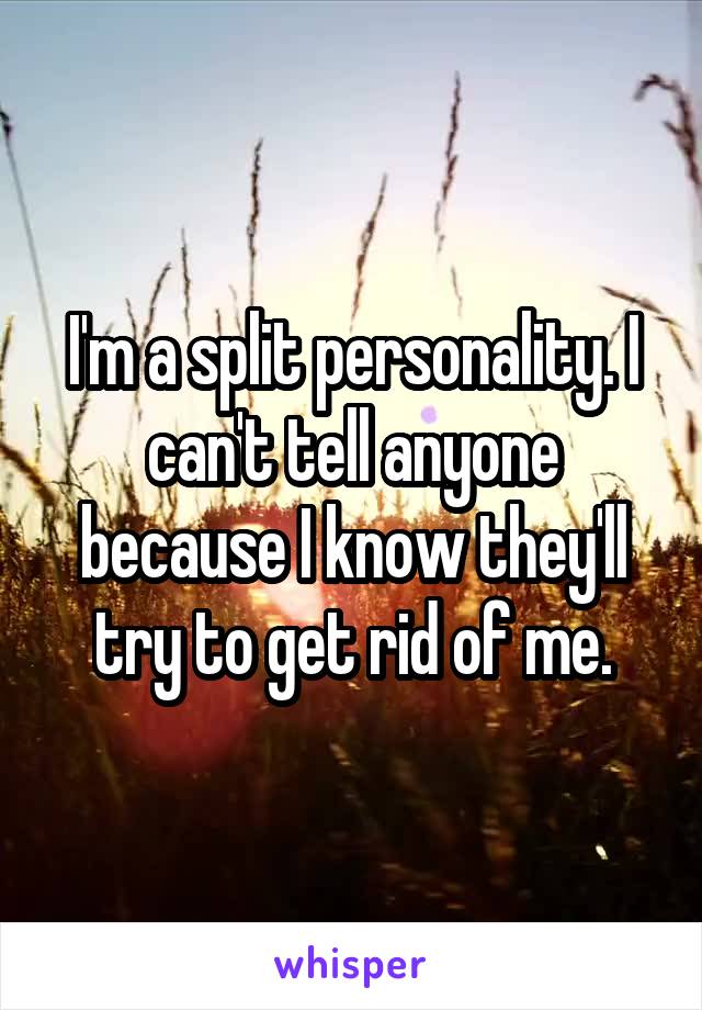 I'm a split personality. I can't tell anyone because I know they'll try to get rid of me.