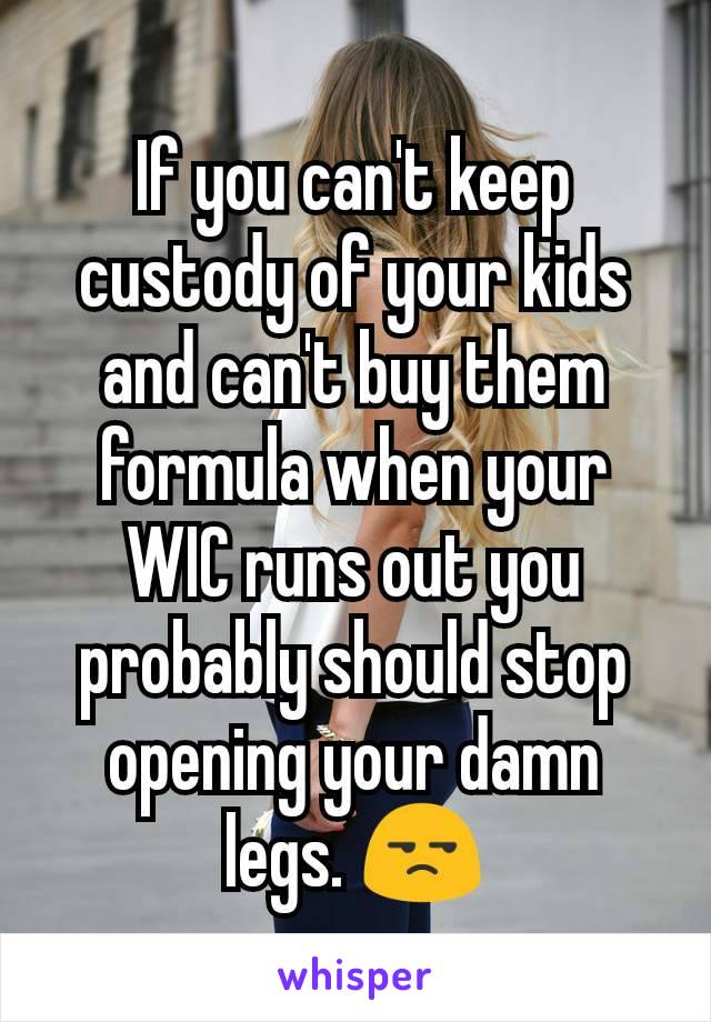 If you can't keep custody of your kids and can't buy them formula when your WIC runs out you probably should stop opening your damn legs. 😒