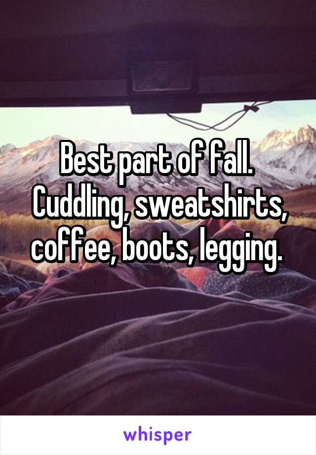 Best part of fall. 
Cuddling, sweatshirts, coffee, boots, legging. 
