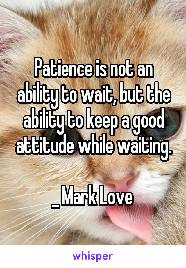 Patience is not an ability to wait, but the ability to keep a good attitude while waiting.

_ Mark Love 
