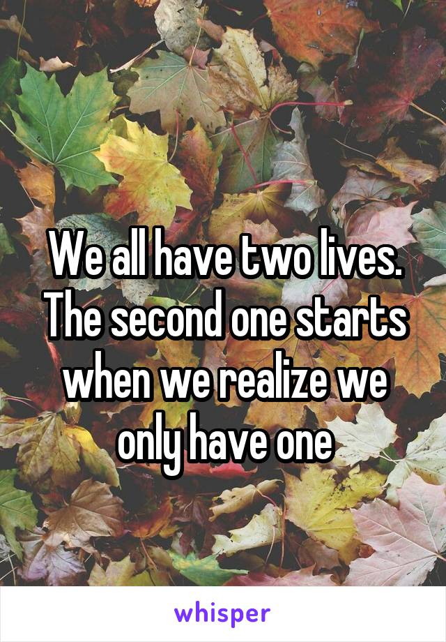 
We all have two lives. The second one starts when we realize we only have one