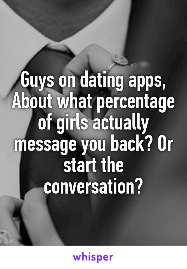 Guys on dating apps, About what percentage of girls actually message you back? Or start the conversation?