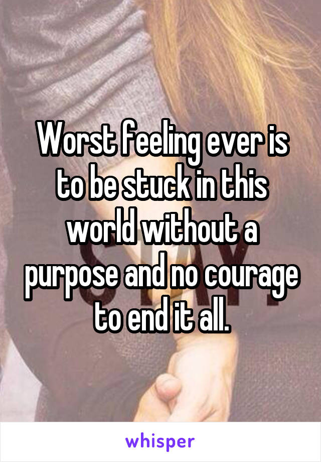 Worst feeling ever is to be stuck in this world without a purpose and no courage to end it all.