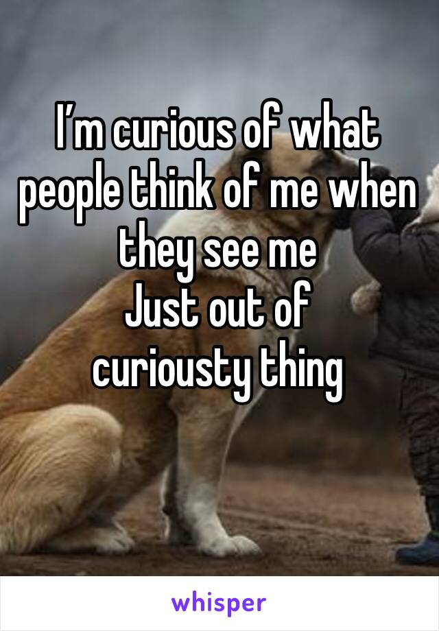 I’m curious of what people think of me when they see me 
Just out of curiousty thing 