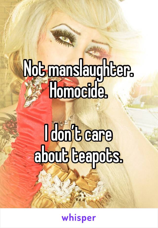Not manslaughter. Homocide.

I don’t care about teapots.