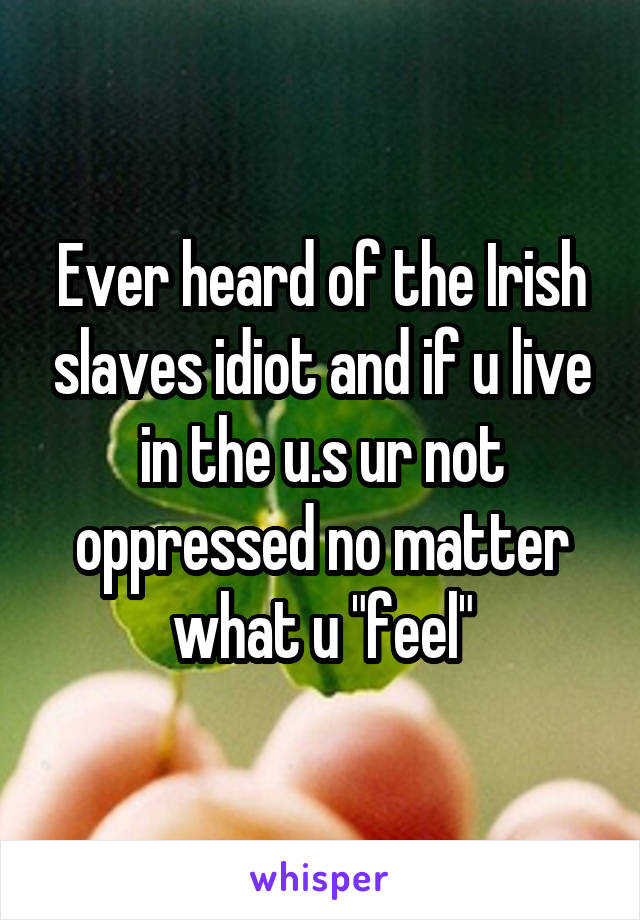 Ever heard of the Irish slaves idiot and if u live in the u.s ur not oppressed no matter what u "feel"