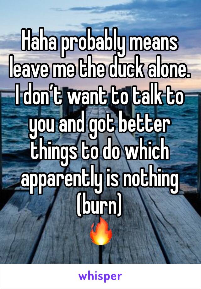 Haha probably means leave me the duck alone. I don’t want to talk to you and got better things to do which apparently is nothing (burn)
🔥