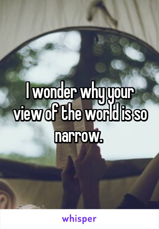 I wonder why your view of the world is so narrow. 