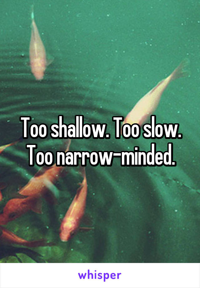 Too shallow. Too slow. Too narrow-minded.