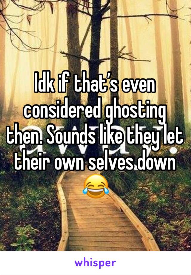 Idk if that’s even considered ghosting then. Sounds like they let their own selves down 😂