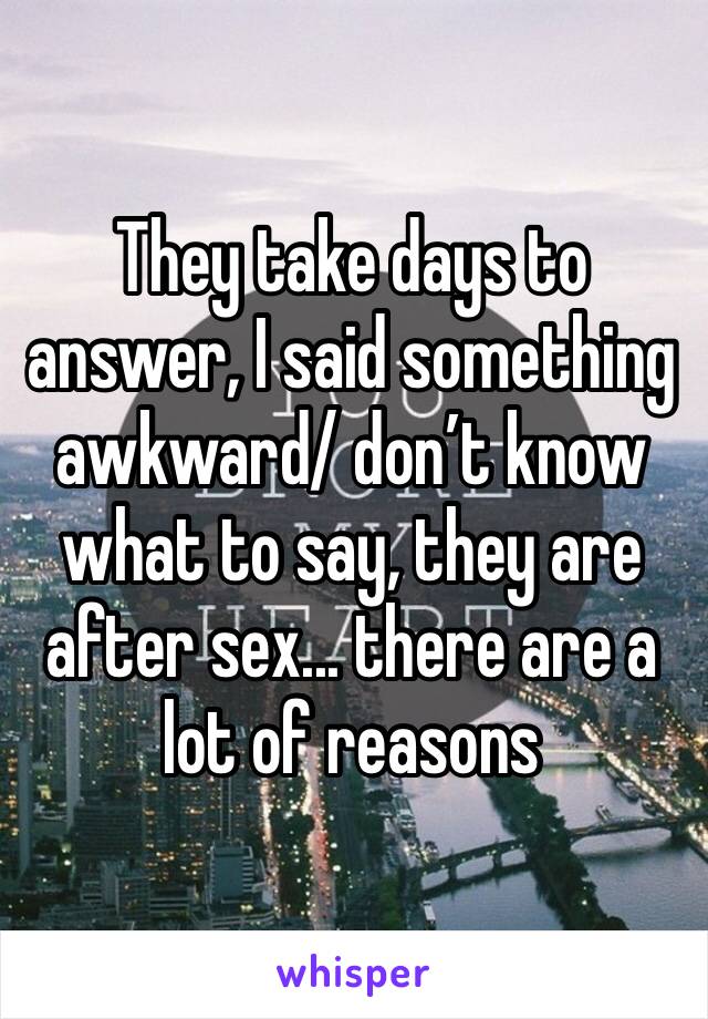 They take days to answer, I said something awkward/ don’t know what to say, they are after sex... there are a lot of reasons 