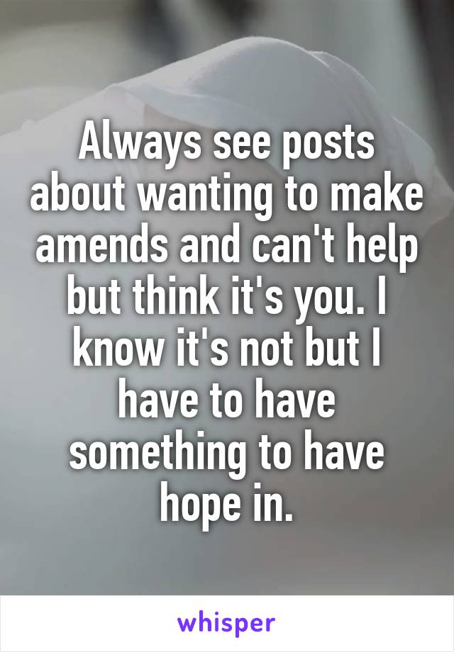 Always see posts about wanting to make amends and can't help but think it's you. I know it's not but I have to have something to have hope in.