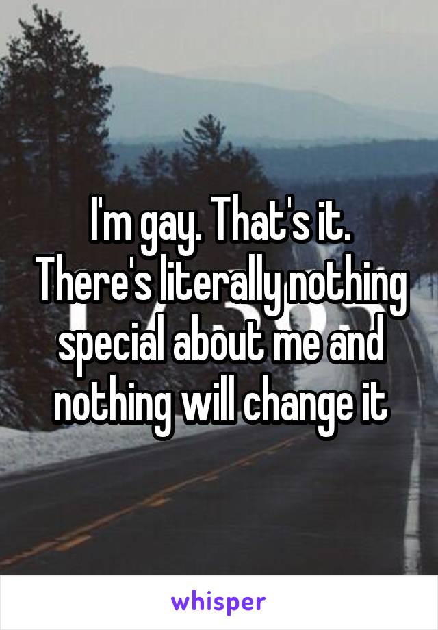I'm gay. That's it. There's literally nothing special about me and nothing will change it